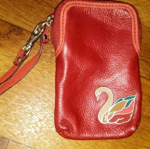 Fossil Red Leather Wristlet with Enamel Swan
